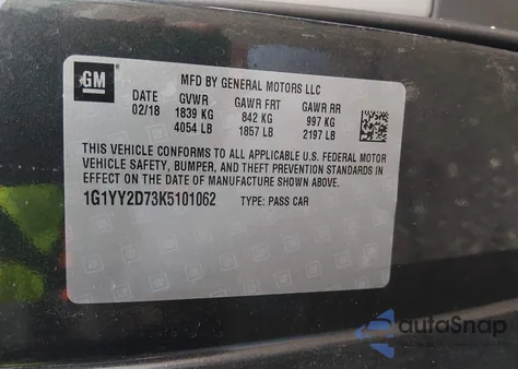 2019 Chevrolet Corvette Grand Sport z USA, uszkodzony, nr VIN 1G1YY2D73K5101062